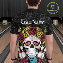 Load image into Gallery viewer, Custom Flower Sugar Skull Bowling Team Polo Shirts For Men, Halloween Bowler Outfit IPHW9750