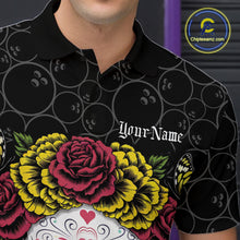 Load image into Gallery viewer, Custom Flower Sugar Skull Bowling Team Polo Shirts For Men, Halloween Bowler Outfit IPHW9750