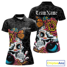 Load image into Gallery viewer, Custom Colorful Sugar Skull Bowling Team Polo Shirts For Women, Halloween Bowler Outfit IPHW9751