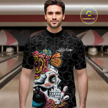 Load image into Gallery viewer, Custom Colorful Sugar Skull Bowling Team Quarter-Zip Shirts For Men, Halloween Bowler Outfit IPHW9751