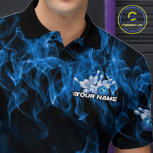 Load image into Gallery viewer, Custom Black And Blue Flame Bowling Team Men Polo Shirts, Bowling Tournament Shirt IPHW9754