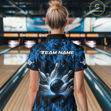 Load image into Gallery viewer, Custom Black And Blue Flame Bowling Women Quarter-Zip Shirts, Bowling Tournament Shirt IPHW9754