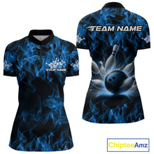 Load image into Gallery viewer, Custom Black And Blue Flame Bowling Women Quarter-Zip Shirts, Bowling Tournament Shirt IPHW9754