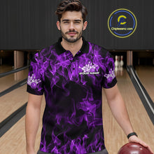 Load image into Gallery viewer, Custom Black And Purple Flame Bowling Team Men Polo Shirts, Bowling Tournament Shirt IPHW9756