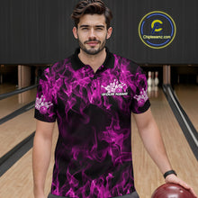 Load image into Gallery viewer, Custom Black And Pink Flame Bowling Team Men Polo Shirts, Bowling Tournament Shirt IPHW9757
