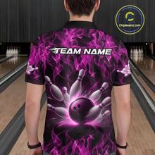 Load image into Gallery viewer, Custom Black And Pink Flame Bowling Team Men Polo Shirts, Bowling Tournament Shirt IPHW9757