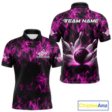 Load image into Gallery viewer, Custom Black And Pink Flame Bowling Team Men Polo Shirts, Bowling Tournament Shirt IPHW9757