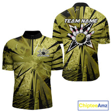 Load image into Gallery viewer, Custom Military Green Camouflage Bowling Team Quarter-Zip Shirts For Men, Bowling League Shirt IPHW9384
