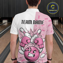 Load image into Gallery viewer, Custom Funny Pink Breast Cancer Bowling Men Polo Shirt, Breast Cancer Fighter Jerseys IPHW9394