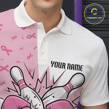 Load image into Gallery viewer, Custom Funny Pink Breast Cancer Bowling Men Polo Shirt, Breast Cancer Fighter Jerseys IPHW9394