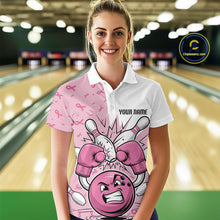 Load image into Gallery viewer, Custom Funny Pink Breast Cancer Bowling Women Polo Shirt, Breast Cancer Fighter Jerseys IPHW9394