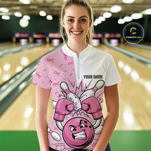 Load image into Gallery viewer, Custom Funny Pink Breast Cancer Bowling Women Quarter-Zip Shirt, Breast Cancer Fighter IPHW9394