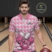 Load image into Gallery viewer, Custom Pink Argyle Pattern Funny Breast Cancer Fighter Bowling Polo Shirts For Men IPHW9396