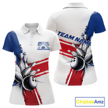 Load image into Gallery viewer, Personalized Red, White And Blue Patriotic US Flag Bowling Polo Shirts For Women Team IPHW9543
