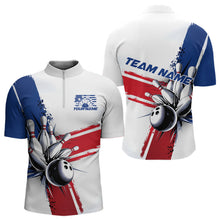 Load image into Gallery viewer, Personalized Red, White And Blue Patriotic US Flag Bowling Quarter-Zip Shirts For Men Team IPHW9543
