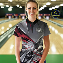 Load image into Gallery viewer, Custom Red And Gray Bowling Women Quarter-Zip Shirts, Bowler Outfit Bowling League Shirt IPHW9557