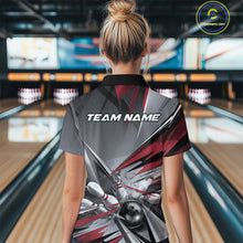 Load image into Gallery viewer, Custom Red And Gray Bowling Women Quarter-Zip Shirts, Bowler Outfit Bowling League Shirt IPHW9557