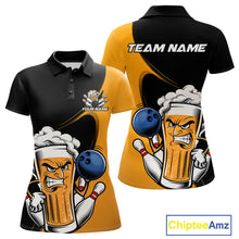 Load image into Gallery viewer, Custom Funny Black And Yellow Bowling And Beer Women Polo Shirts, Bowling League Shirt IPHW9609