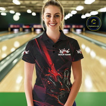 Load image into Gallery viewer, Custom Black And Red Flame Bowling Team Women Polo Shirts, Fire Bowling Jerseys IPHW9612