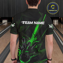 Load image into Gallery viewer, Custom Black And Green Flame Bowling Team Men Polo Shirts, Fire Bowling Jerseys IPHW9613