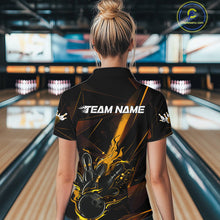 Load image into Gallery viewer, Custom Black And Gold Flame Bowling Team Women Quarter-Zip Shirts, Fire Bowling Jerseys IPHW9614