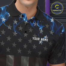 Load image into Gallery viewer, Custom Red And Blue Flame American Flag Patriotic Bowling Men Polo Shirts, Team Uniform IPHW9715