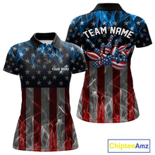 Load image into Gallery viewer, Custom Red And Blue Flame American Flag Patriotic Bowling Women Polo Shirts, Team Uniform IPHW9715