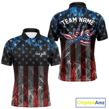 Load image into Gallery viewer, Custom Red And Blue Flame American Flag Patriotic Bowling Men Polo Shirts, Team Uniform IPHW9715