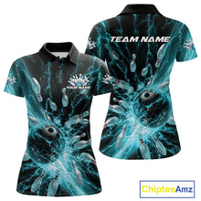 Load image into Gallery viewer, Custom Blue Thunder Lightning Bowling Team Women Polo Shirts, Bowling Jerseys IPHW9742