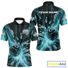 Load image into Gallery viewer, Custom Blue Thunder Lightning Bowling Team Men Polo Shirts, Bowling Jerseys IPHW9742