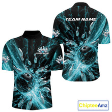 Load image into Gallery viewer, Custom Blue Thunder Lightning Bowling Team Men Quarter-Zip Shirts, Bowling Jerseys IPHW9742