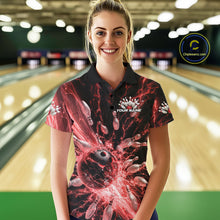 Load image into Gallery viewer, Custom Red Thunder Lightning Bowling Team Women Polo Shirts, Bowling Jerseys IPHW9743