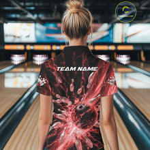 Load image into Gallery viewer, Custom Red Thunder Lightning Bowling Team Women Polo Shirts, Bowling Jerseys IPHW9743