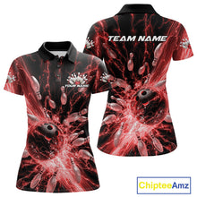 Load image into Gallery viewer, Custom Red Thunder Lightning Bowling Team Women Polo Shirts, Bowling Jerseys IPHW9743