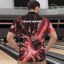 Load image into Gallery viewer, Custom Red Thunder Lightning Bowling Team Men Quarter-Zip Shirts, Bowling Jerseys IPHW9743