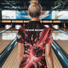 Load image into Gallery viewer, Custom Red Thunder Lightning Bowling Team Women Quarter-Zip Shirts, Bowling Jerseys IPHW9743