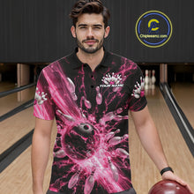 Load image into Gallery viewer, Custom Pink Thunder Lightning Bowling Team Men Polo Shirts, Bowling Jerseys IPHW9745