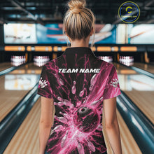 Load image into Gallery viewer, Custom Pink Thunder Lightning Bowling Team Women Polo Shirts, Bowling Jerseys IPHW9745