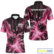 Load image into Gallery viewer, Custom Pink Thunder Lightning Bowling Team Men Polo Shirts, Bowling Jerseys IPHW9745