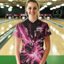 Load image into Gallery viewer, Custom Pink Thunder Lightning Bowling Team Women Quarter-Zip Shirts, Bowling Jerseys IPHW9745
