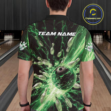Load image into Gallery viewer, Custom Green Thunder Lightning Bowling Team Men Polo Shirts, Bowling Jerseys IPHW9746