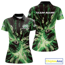 Load image into Gallery viewer, Custom Green Thunder Lightning Bowling Team Women Polo Shirts, Bowling Jerseys IPHW9746