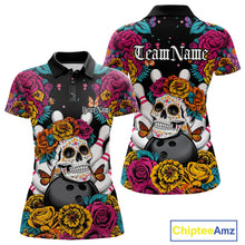 Load image into Gallery viewer, Custom Flower Sugar Skull Bowling Team Polo Shirts For Women, Halloween Bowler Outfit IPHW9749