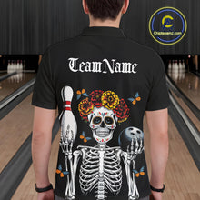 Load image into Gallery viewer, Custom Sugar Skull Bowling Team Men Polo Shirts, Funny Halloween Bowling Outfit IPHW9752