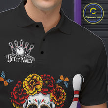 Load image into Gallery viewer, Custom Sugar Skull Bowling Team Men Polo Shirts, Funny Halloween Bowling Outfit IPHW9752