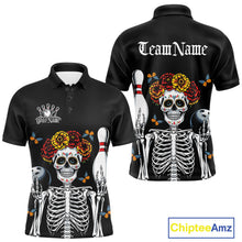 Load image into Gallery viewer, Custom Sugar Skull Bowling Team Men Polo Shirts, Funny Halloween Bowling Outfit IPHW9752