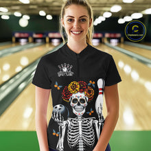 Load image into Gallery viewer, Custom Sugar Skull Bowling Team Women Quarter-Zip Shirts, Funny Halloween Bowling Outfit IPHW9752