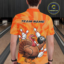 Load image into Gallery viewer, Custom Funny Thanksgiving Turkey Bowling Men Polo Shirts, Bowling League Shirt IPHW9769