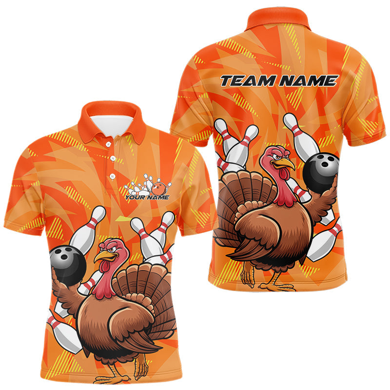 Custom Funny Thanksgiving Turkey Bowling Men Polo Shirts, Bowling League Shirt IPHW9769