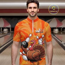Load image into Gallery viewer, Custom Funny Thanksgiving Turkey Bowling Men Quarter-Zip Shirts, Bowling League Shirt IPHW9769